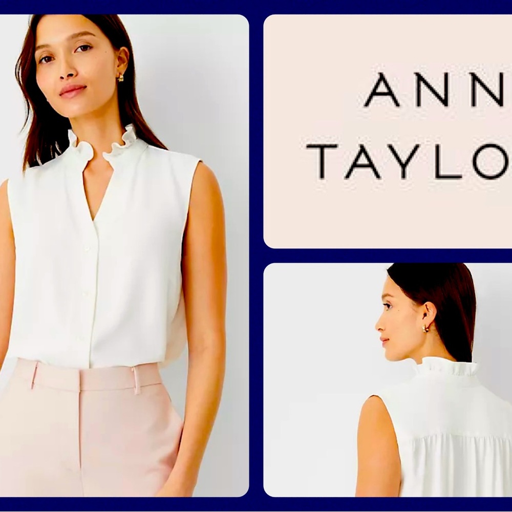 💖Ann Taylor Ruffle Neck Button Top-NWT💖